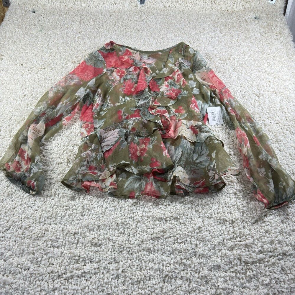 Belle Sky Top Women's Size Large Sheer‎ Ruffle Blouse Cottagecore Shabbychiccore